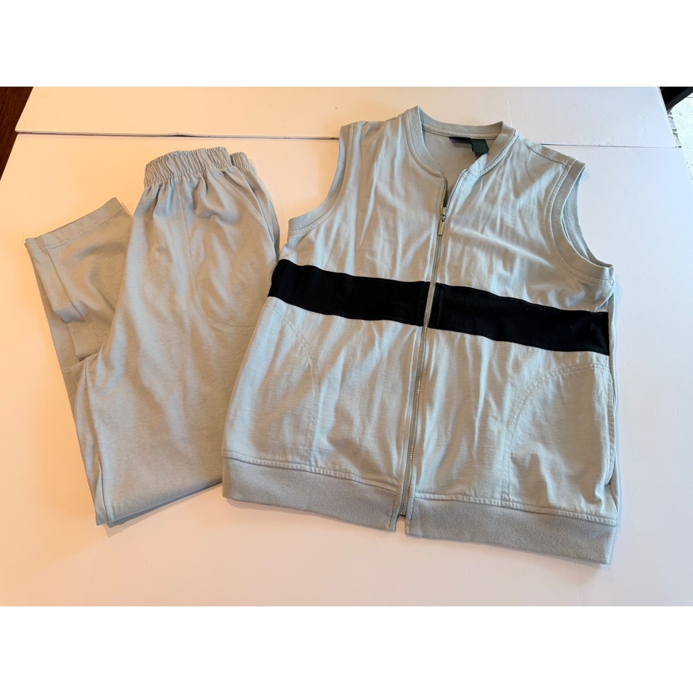 Hunt Club Womens Vintage 2 Piece Vest and Pants Set Blue Black Stripe Large
